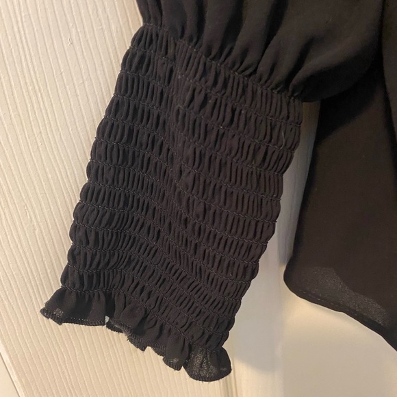 Express Black Women’s Button Down Long Sleeve Blouse with Smocked Cuffs - Picture 3 of 9